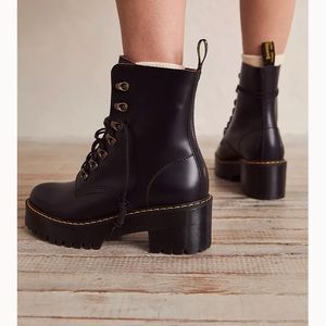 Dr. Martens Leona platform boots, black smooth